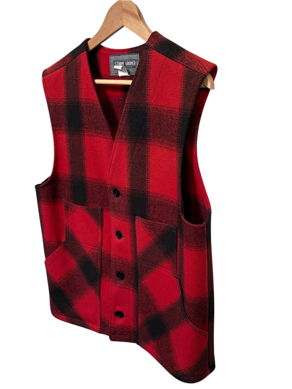 Men’s Red & Black Stormy Kromer Buffalo Plaid Wool Vest - Picture 2 of 7